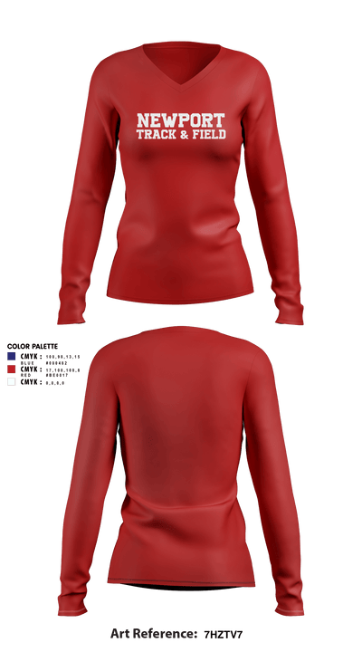Newport High School Track & Field 49757231 Women's Long Sleeve V-neck Shirt - 2