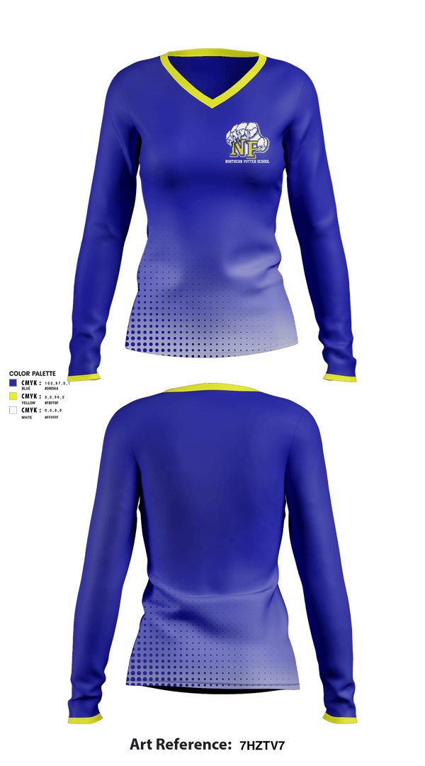 Women's Long Sleeve Vneck Shirt, Northern Potter School District, Spirit Store, Teamtime, Team time, sublimation, custom sports apparel, team uniforms, spirit wear, spiritwear, sports uniforms, custom shirts, team store, custom team store, fundraiser sports, apparel fundraiser