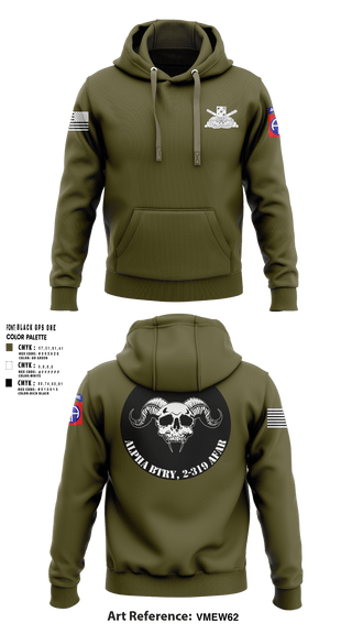 Hoodie, ALPHA BTRY, 2-319th AFAR, Army, Teamtime, Team time, sublimation, custom sports apparel, team uniforms, spirit wear, spiritwear, sports uniforms, custom shirts, team store, custom team store, fundraiser sports, apparel fundraiser