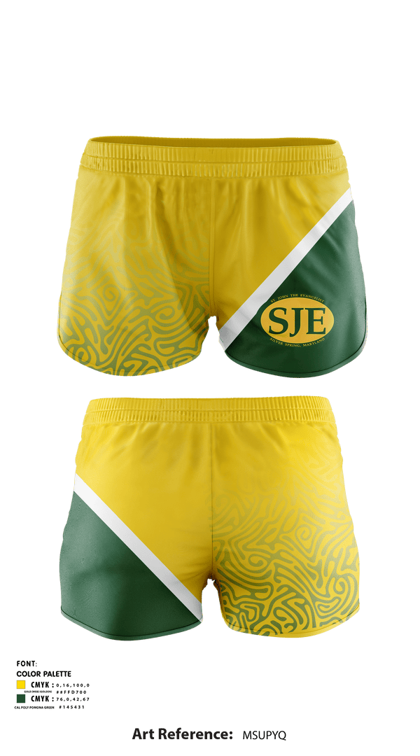Women's Shorts, St John The Evangelist School, Spirit Store, Teamtime, Team time, sublimation, custom sports apparel, team uniforms, spirit wear, spiritwear, sports uniforms, custom shirts, team store, custom team store, fundraiser sports, apparel fundraiser