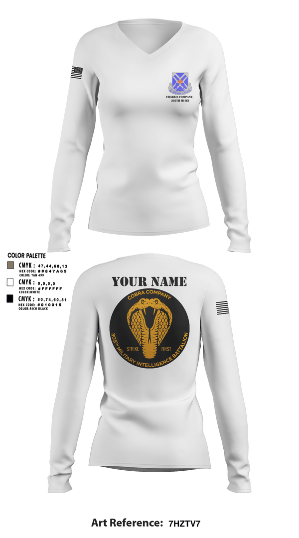 Women's Long Sleeve Vneck Shirt, Charlie Company, 305th MI BN, , Teamtime, Team time, sublimation, custom sports apparel, team uniforms, spirit wear, spiritwear, sports uniforms, custom shirts, team store, custom team store, fundraiser sports, apparel fundraiser