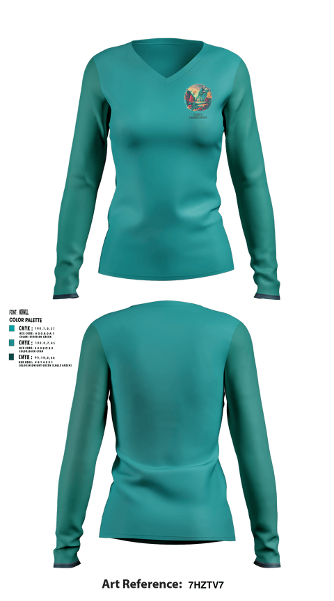 Women's Long Sleeve Vneck Shirt, Family’s Landscaping, , Teamtime, Team time, sublimation, custom sports apparel, team uniforms, spirit wear, spiritwear, sports uniforms, custom shirts, team store, custom team store, fundraiser sports, apparel fundraiser