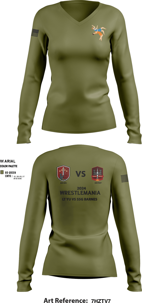 Women's Long Sleeve Vneck Shirt, 673 EFD/ 334 FEST, Army, Teamtime, Team time, sublimation, custom sports apparel, team uniforms, spirit wear, spiritwear, sports uniforms, custom shirts, team store, custom team store, fundraiser sports, apparel fundraiser