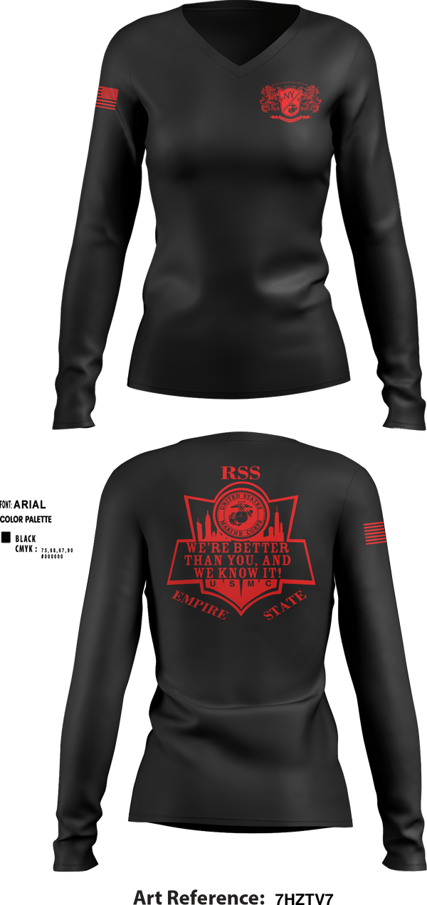 Women's Long Sleeve Vneck Shirt, RSS EMPIRE STATE, Marines, Teamtime, Team time, sublimation, custom sports apparel, team uniforms, spirit wear, spiritwear, sports uniforms, custom shirts, team store, custom team store, fundraiser sports, apparel fundraiser