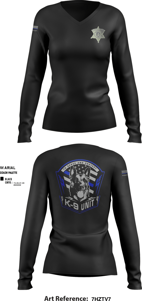 Women's Long Sleeve Vneck Shirt, PCSO K-9 INTERDICTION, Police, Teamtime, Team time, sublimation, custom sports apparel, team uniforms, spirit wear, spiritwear, sports uniforms, custom shirts, team store, custom team store, fundraiser sports, apparel fundraiser