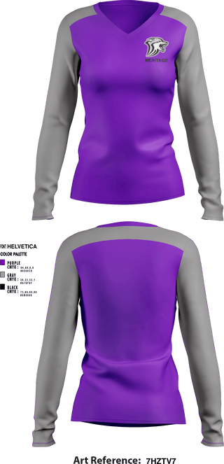 Women's Long Sleeve Vneck Shirt, Heritage High School, Spirit Store, Teamtime, Team time, sublimation, custom sports apparel, team uniforms, spirit wear, spiritwear, sports uniforms, custom shirts, team store, custom team store, fundraiser sports, apparel fundraiser