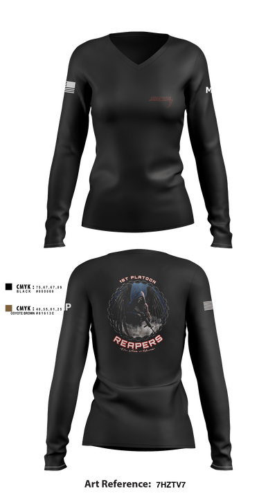 49th A co 1st Platoon REAPERS 78641109 Women's Long Sleeve V-neck Shirt - 2