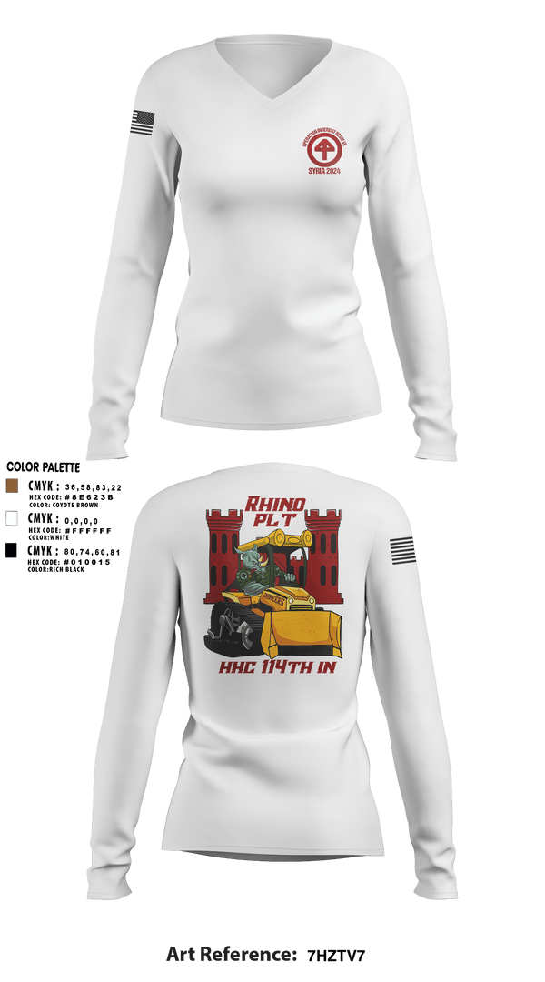 Women's Long Sleeve Vneck Shirt, HHC 1-114 Infantry Brigade, , Teamtime, Team time, sublimation, custom sports apparel, team uniforms, spirit wear, spiritwear, sports uniforms, custom shirts, team store, custom team store, fundraiser sports, apparel fundraiser