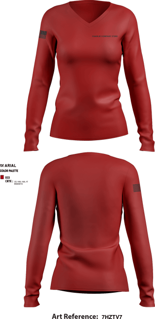 Women's Long Sleeve Vneck Shirt, Charlie Company 372ND, Army, Teamtime, Team time, sublimation, custom sports apparel, team uniforms, spirit wear, spiritwear, sports uniforms, custom shirts, team store, custom team store, fundraiser sports, apparel fundraiser