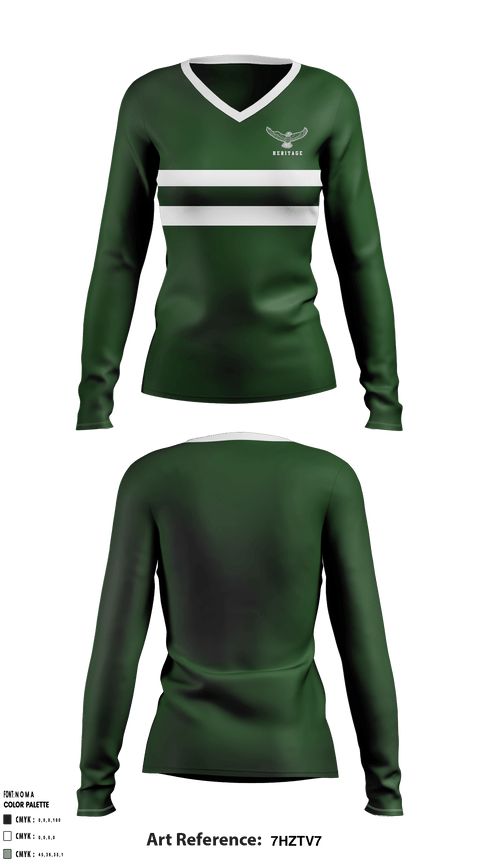 Women's Long Sleeve Vneck Shirt, Heritage Elementary School, Spirit Store, Teamtime, Team time, sublimation, custom sports apparel, team uniforms, spirit wear, spiritwear, sports uniforms, custom shirts, team store, custom team store, fundraiser sports, apparel fundraiser