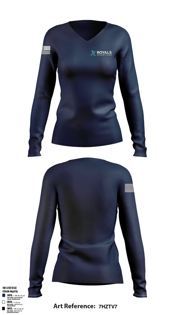 Women's Long Sleeve Vneck Shirt, Royals Advertising, , Teamtime, Team time, sublimation, custom sports apparel, team uniforms, spirit wear, spiritwear, sports uniforms, custom shirts, team store, custom team store, fundraiser sports, apparel fundraiser