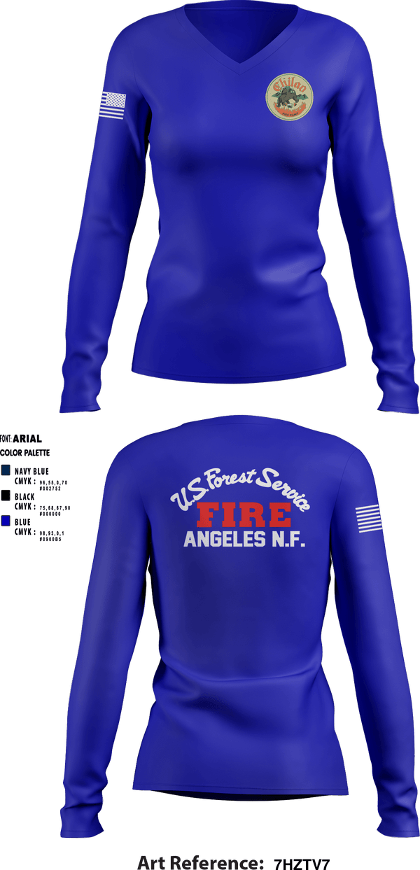 Women's Long Sleeve Vneck Shirt, Chilao fire camp, Fire Department, Teamtime, Team time, sublimation, custom sports apparel, team uniforms, spirit wear, spiritwear, sports uniforms, custom shirts, team store, custom team store, fundraiser sports, apparel fundraiser
