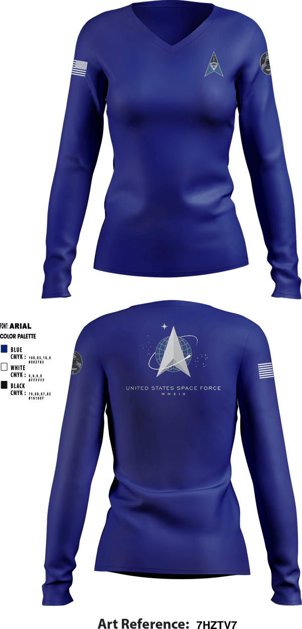 Women's Long Sleeve Vneck Shirt, , Space Force, Teamtime, Team time, sublimation, custom sports apparel, team uniforms, spirit wear, spiritwear, sports uniforms, custom shirts, team store, custom team store, fundraiser sports, apparel fundraiser