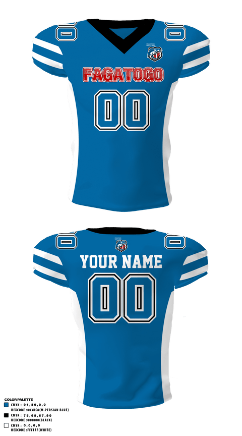 Football Jersey, Fagatogo Blues, Football, Teamtime, Team time, sublimation, custom sports apparel, team uniforms, spirit wear, spiritwear, sports uniforms, custom shirts, team store, custom team store, fundraiser sports, apparel fundraiser
