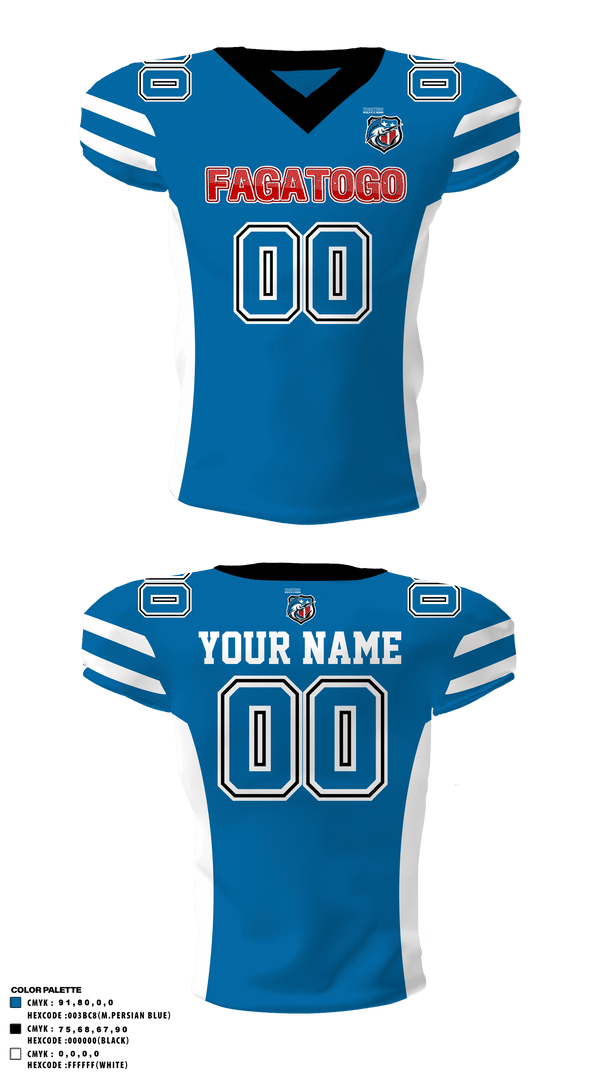 Football Jersey, Fagatogo Blues, Football, Teamtime, Team time, sublimation, custom sports apparel, team uniforms, spirit wear, spiritwear, sports uniforms, custom shirts, team store, custom team store, fundraiser sports, apparel fundraiser