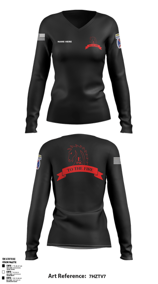 Women's Long Sleeve Vneck Shirt, Echo FSC Stampede 7th Eng, Army, Teamtime, Team time, sublimation, custom sports apparel, team uniforms, spirit wear, spiritwear, sports uniforms, custom shirts, team store, custom team store, fundraiser sports, apparel fundraiser