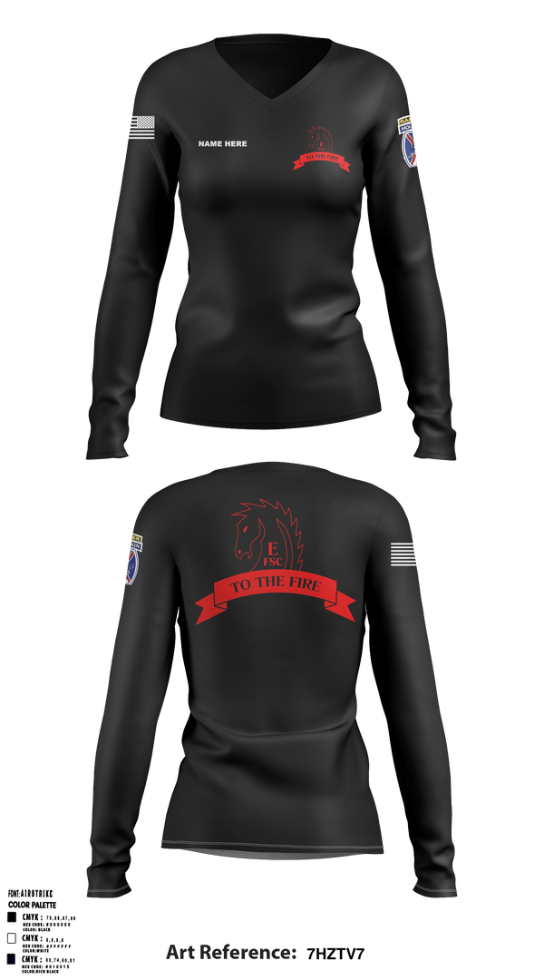 Women's Long Sleeve Vneck Shirt, Echo FSC Stampede 7th Eng, Army, Teamtime, Team time, sublimation, custom sports apparel, team uniforms, spirit wear, spiritwear, sports uniforms, custom shirts, team store, custom team store, fundraiser sports, apparel fundraiser