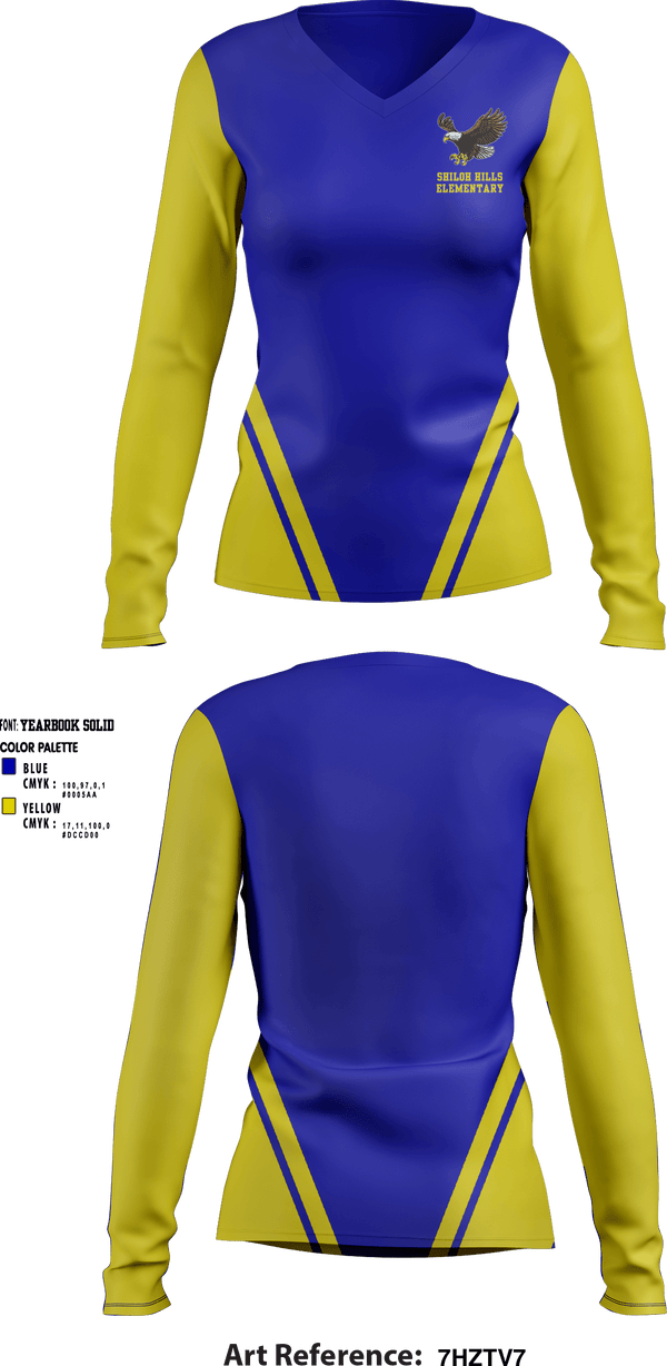 Women's Long Sleeve Vneck Shirt, Shiloh Hills Elementary, Spirit Store, Teamtime, Team time, sublimation, custom sports apparel, team uniforms, spirit wear, spiritwear, sports uniforms, custom shirts, team store, custom team store, fundraiser sports, apparel fundraiser