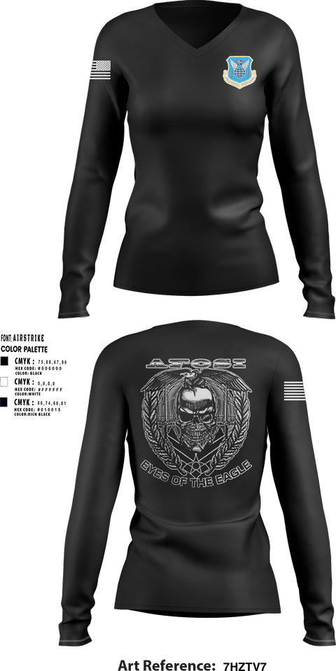 Women's Long Sleeve Vneck Shirt, DET 201 OSI, Air Force, Teamtime, Team time, sublimation, custom sports apparel, team uniforms, spirit wear, spiritwear, sports uniforms, custom shirts, team store, custom team store, fundraiser sports, apparel fundraiser