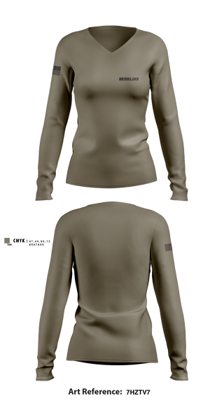 Women's Long Sleeve Vneck Shirt, BEHRLINE, Army, Teamtime, Team time, sublimation, custom sports apparel, team uniforms, spirit wear, spiritwear, sports uniforms, custom shirts, team store, custom team store, fundraiser sports, apparel fundraiser
