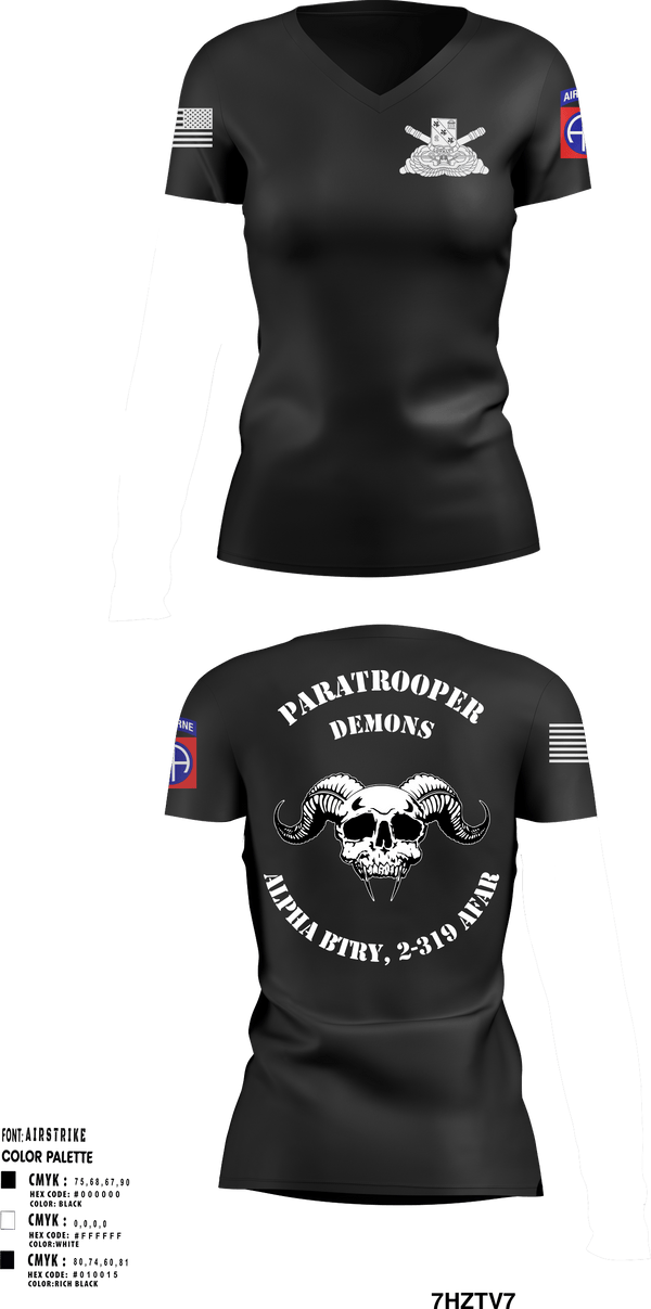 Women's Short Sleeve Vneck Shirt, ALPHA BTRY, 2-319th AFAR, Army, Teamtime, Team time, sublimation, custom sports apparel, team uniforms, spirit wear, spiritwear, sports uniforms, custom shirts, team store, custom team store, fundraiser sports, apparel fundraiser