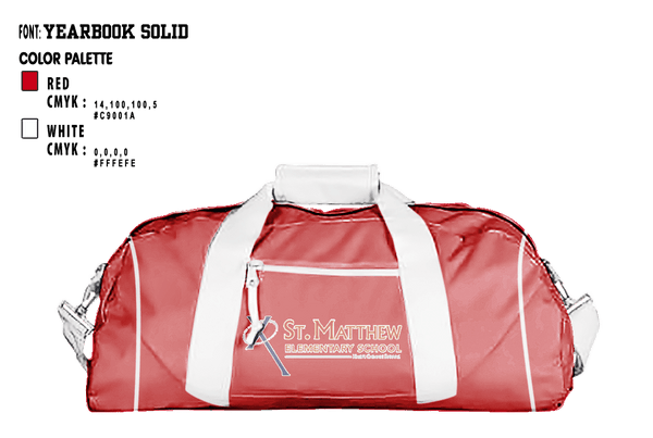 Duffle Bag, St Matthew School, Spirit Store, Teamtime, Team time, sublimation, custom sports apparel, team uniforms, spirit wear, spiritwear, sports uniforms, custom shirts, team store, custom team store, fundraiser sports, apparel fundraiser