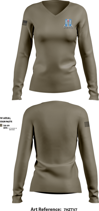 Women's Long Sleeve Vneck Shirt, Full FoarceHHD, 205th MI BN, Spirit Store, Teamtime, Team time, sublimation, custom sports apparel, team uniforms, spirit wear, spiritwear, sports uniforms, custom shirts, team store, custom team store, fundraiser sports, apparel fundraiser
