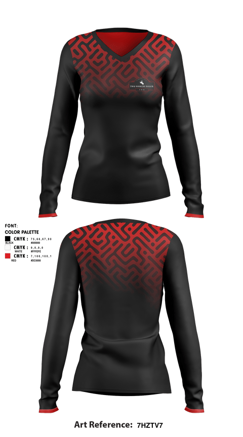 Women's Long Sleeve Vneck Shirt, Two Worlds Ranch, , Teamtime, Team time, sublimation, custom sports apparel, team uniforms, spirit wear, spiritwear, sports uniforms, custom shirts, team store, custom team store, fundraiser sports, apparel fundraiser