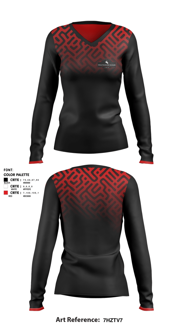 Women's Long Sleeve Vneck Shirt, Two Worlds Ranch, , Teamtime, Team time, sublimation, custom sports apparel, team uniforms, spirit wear, spiritwear, sports uniforms, custom shirts, team store, custom team store, fundraiser sports, apparel fundraiser