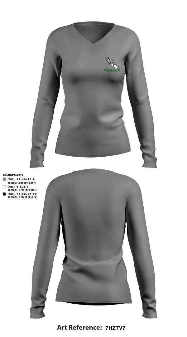 Women's Long Sleeve Vneck Shirt, Concord High School Track, Cross Country, Teamtime, Team time, sublimation, custom sports apparel, team uniforms, spirit wear, spiritwear, sports uniforms, custom shirts, team store, custom team store, fundraiser sports, apparel fundraiser