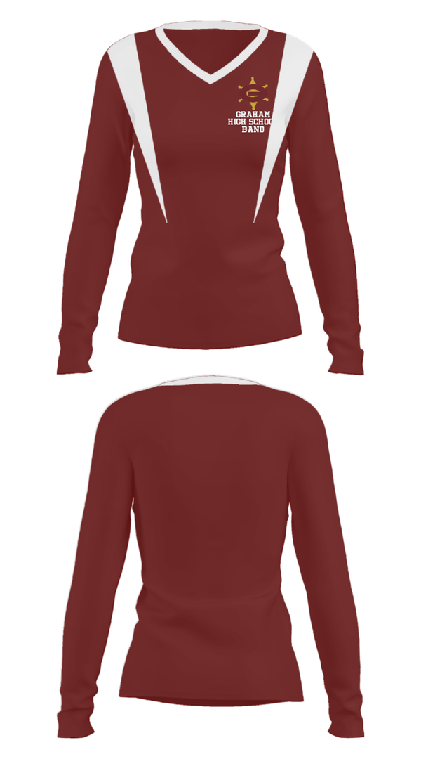 Women's Long Sleeve Vneck Shirt, Graham High School Band, Spirit Store, Teamtime, Team time, sublimation, custom sports apparel, team uniforms, spirit wear, spiritwear, sports uniforms, custom shirts, team store, custom team store, fundraiser sports, apparel fundraiser