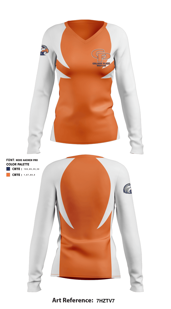 Women's Long Sleeve Vneck Shirt, College Place Wrestling, Wrestling, Teamtime, Team time, sublimation, custom sports apparel, team uniforms, spirit wear, spiritwear, sports uniforms, custom shirts, team store, custom team store, fundraiser sports, apparel fundraiser