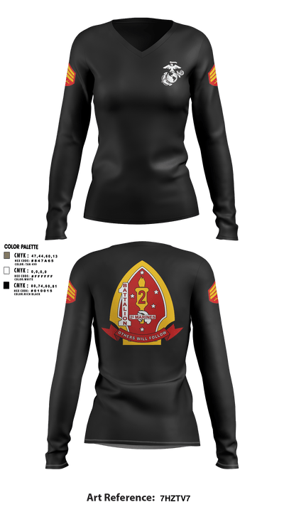 1st Battalion 2nd Marines 97957515 Women's Long Sleeve V-neck Shirt - 3