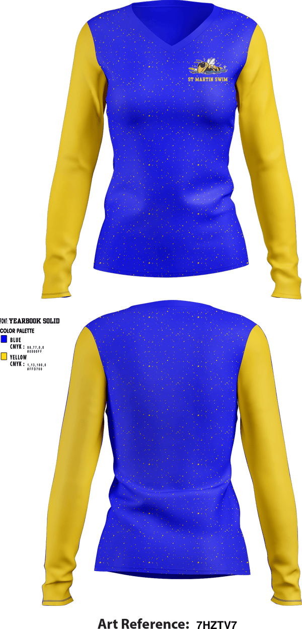 Women's Long Sleeve Vneck Shirt, St Martin High School Swimming, Swimming, Teamtime, Team time, sublimation, custom sports apparel, team uniforms, spirit wear, spiritwear, sports uniforms, custom shirts, team store, custom team store, fundraiser sports, apparel fundraiser
