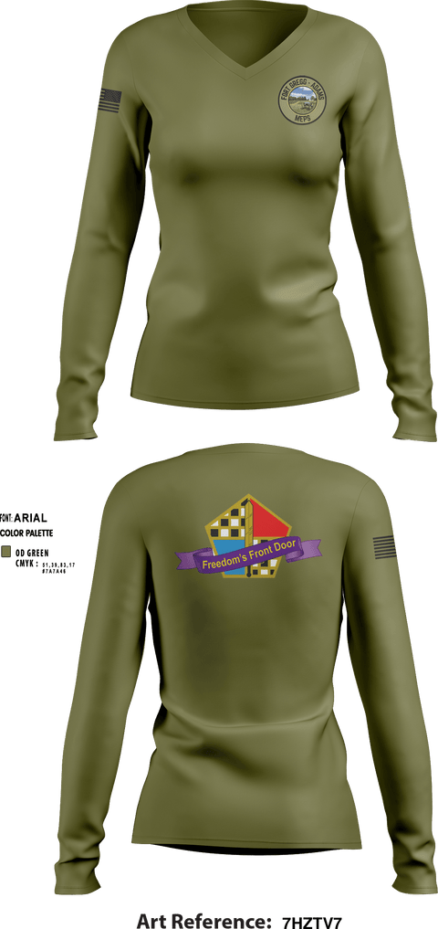 Women's Long Sleeve Vneck Shirt, Fort Gregg-Adams MEPS, Army, Teamtime, Team time, sublimation, custom sports apparel, team uniforms, spirit wear, spiritwear, sports uniforms, custom shirts, team store, custom team store, fundraiser sports, apparel fundraiser