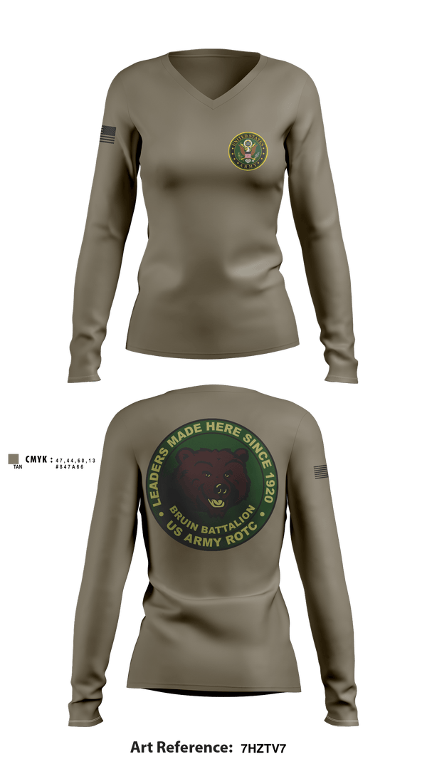 Women's Long Sleeve Vneck Shirt, Matadors, Army, Teamtime, Team time, sublimation, custom sports apparel, team uniforms, spirit wear, spiritwear, sports uniforms, custom shirts, team store, custom team store, fundraiser sports, apparel fundraiser