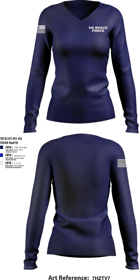 Women's Long Sleeve Vneck Shirt, US Space force, Space Force, Teamtime, Team time, sublimation, custom sports apparel, team uniforms, spirit wear, spiritwear, sports uniforms, custom shirts, team store, custom team store, fundraiser sports, apparel fundraiser