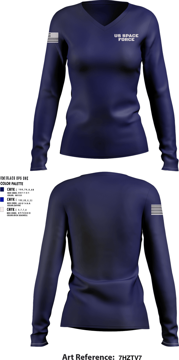 Women's Long Sleeve Vneck Shirt, US Space force, Space Force, Teamtime, Team time, sublimation, custom sports apparel, team uniforms, spirit wear, spiritwear, sports uniforms, custom shirts, team store, custom team store, fundraiser sports, apparel fundraiser