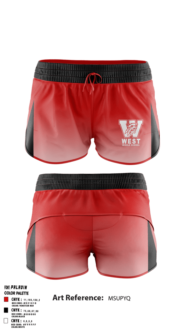 Women's Shorts, West Middle School Cheer, Cheer, Teamtime, Team time, sublimation, custom sports apparel, team uniforms, spirit wear, spiritwear, sports uniforms, custom shirts, team store, custom team store, fundraiser sports, apparel fundraiser