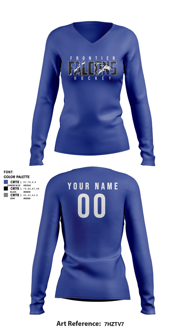 Women's Long Sleeve Vneck Shirt, Frontier Central Hockey, Hockey, Teamtime, Team time, sublimation, custom sports apparel, team uniforms, spirit wear, spiritwear, sports uniforms, custom shirts, team store, custom team store, fundraiser sports, apparel fundraiser