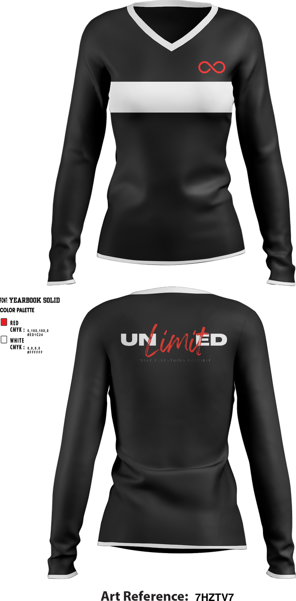 Women's Long Sleeve Vneck Shirt, UNlimitEDUNlimitED, , Teamtime, Team time, sublimation, custom sports apparel, team uniforms, spirit wear, spiritwear, sports uniforms, custom shirts, team store, custom team store, fundraiser sports, apparel fundraiser