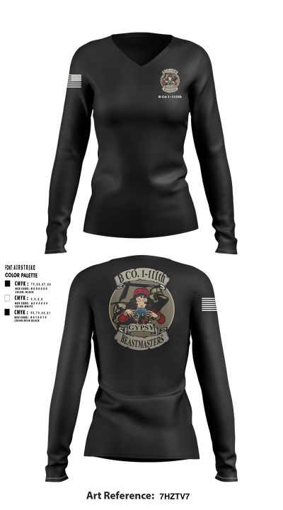 B Co 1-111th 52041982 Women's Long Sleeve V-neck Shirt - 1