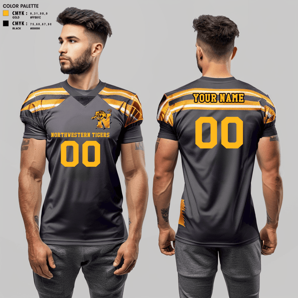 Football Jersey, Northwestern Tigers, Football, Teamtime, Team time, sublimation, custom sports apparel, team uniforms, spirit wear, spiritwear, sports uniforms, custom shirts, team store, custom team store, fundraiser sports, apparel fundraiser
