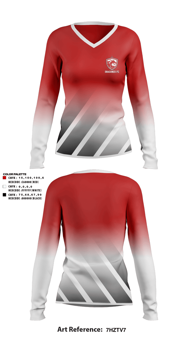 Women's Long Sleeve Vneck Shirt, Dragones FC, Men's Soccer, Teamtime, Team time, sublimation, custom sports apparel, team uniforms, spirit wear, spiritwear, sports uniforms, custom shirts, team store, custom team store, fundraiser sports, apparel fundraiser