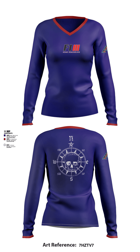Women's Long Sleeve Vneck Shirt, F1 Home Remodeling, , Teamtime, Team time, sublimation, custom sports apparel, team uniforms, spirit wear, spiritwear, sports uniforms, custom shirts, team store, custom team store, fundraiser sports, apparel fundraiser