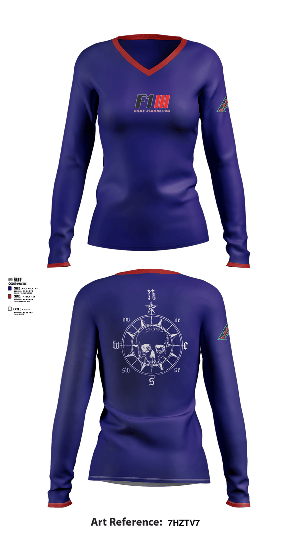 Women's Long Sleeve Vneck Shirt, F1 Home Remodeling, , Teamtime, Team time, sublimation, custom sports apparel, team uniforms, spirit wear, spiritwear, sports uniforms, custom shirts, team store, custom team store, fundraiser sports, apparel fundraiser