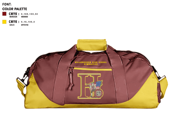 Duffle Bag, Hillsborough High School Gymnastics, Spirit Store, Teamtime, Team time, sublimation, custom sports apparel, team uniforms, spirit wear, spiritwear, sports uniforms, custom shirts, team store, custom team store, fundraiser sports, apparel fundraiser