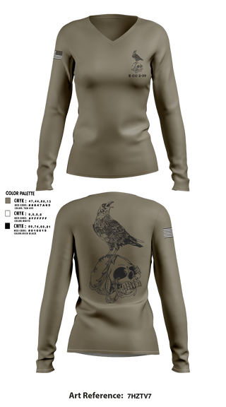 Women's Long Sleeve Vneck Shirt, E CO 2-39, Army, Teamtime, Team time, sublimation, custom sports apparel, team uniforms, spirit wear, spiritwear, sports uniforms, custom shirts, team store, custom team store, fundraiser sports, apparel fundraiser