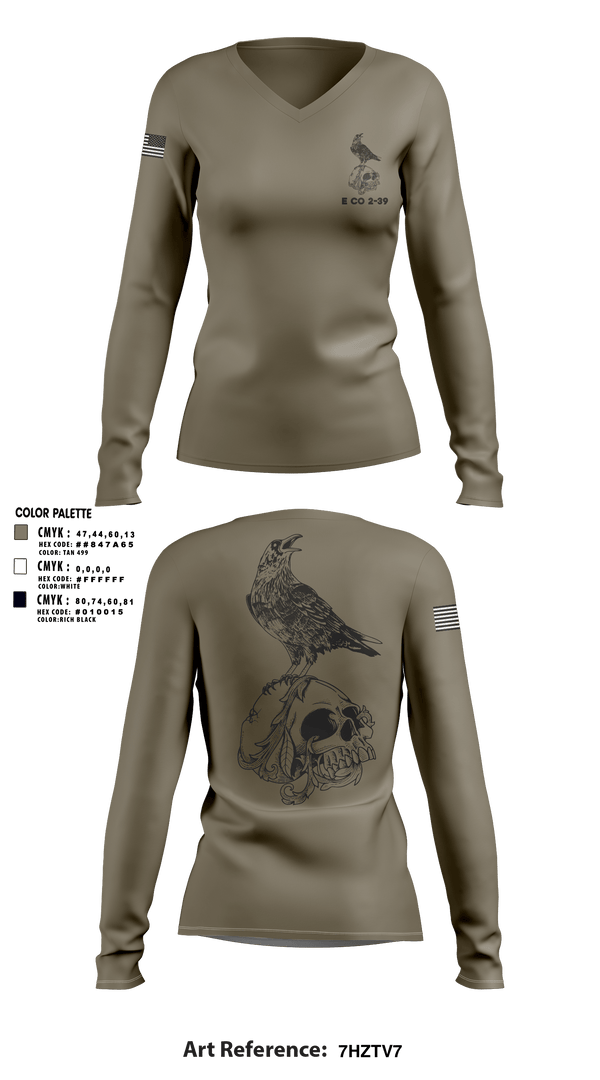 Women's Long Sleeve Vneck Shirt, E CO 2-39, Army, Teamtime, Team time, sublimation, custom sports apparel, team uniforms, spirit wear, spiritwear, sports uniforms, custom shirts, team store, custom team store, fundraiser sports, apparel fundraiser