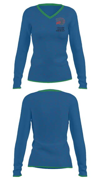 Women's Long Sleeve Vneck Shirt, Freedom Christian Academy Golf, Golf, Teamtime, Team time, sublimation, custom sports apparel, team uniforms, spirit wear, spiritwear, sports uniforms, custom shirts, team store, custom team store, fundraiser sports, apparel fundraiser